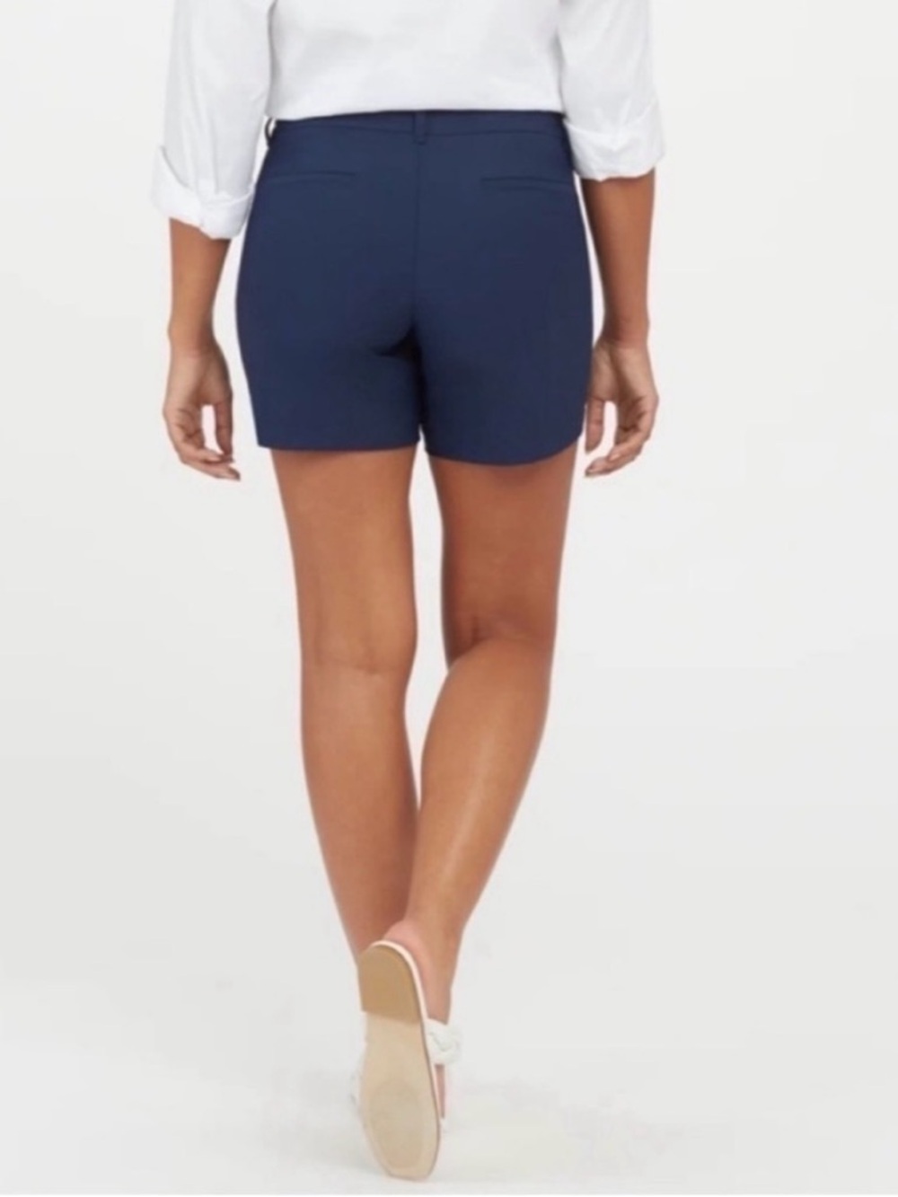 Spanx Sunshine Solutions Stretch Shorts size Large Navy - Picture 3 of 12